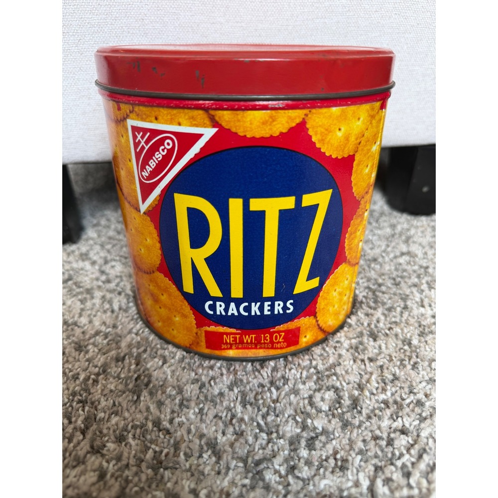 Vintage 1977 Nabisco Ritz Crackers Tin 13oz Red Metal Collectible Advertising
